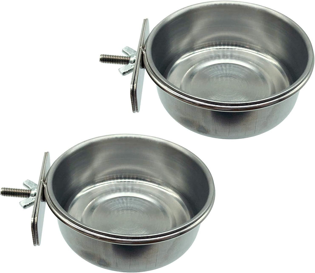 2-Piece Stainless Steel Bird Feeding Cups with Secure Clamp Holder