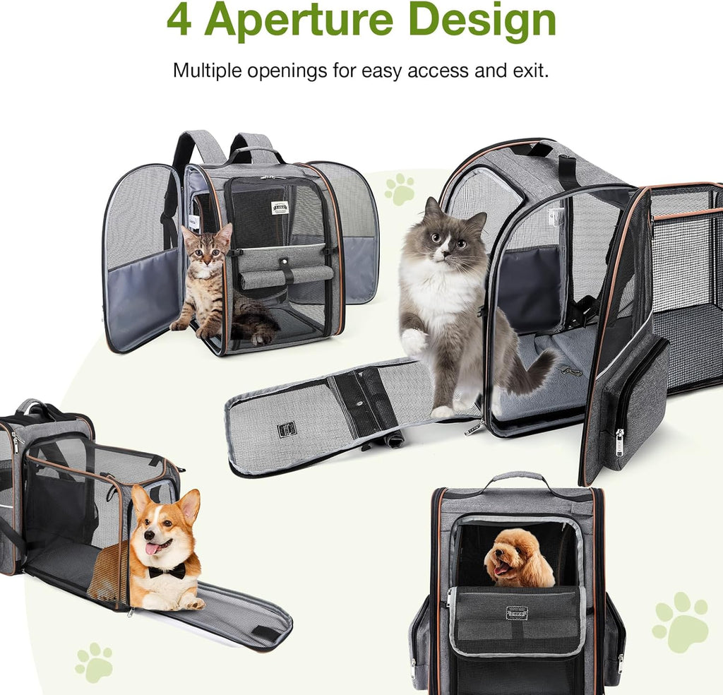 Cat Backpack Carrier Expandable Pet Carrier Backpack for Small Dogs Medium Cats Fit up to 18 Lbs, Dog Backpack Carrier, Foldable Puppy Backpack Carrier for Travel, Hiking, Outdoor Use