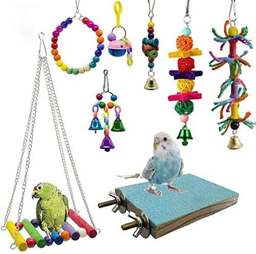 8 Pcs Parrot Toys Assortment - Hanging Cage Accessories for Parakeets & Cockatiels