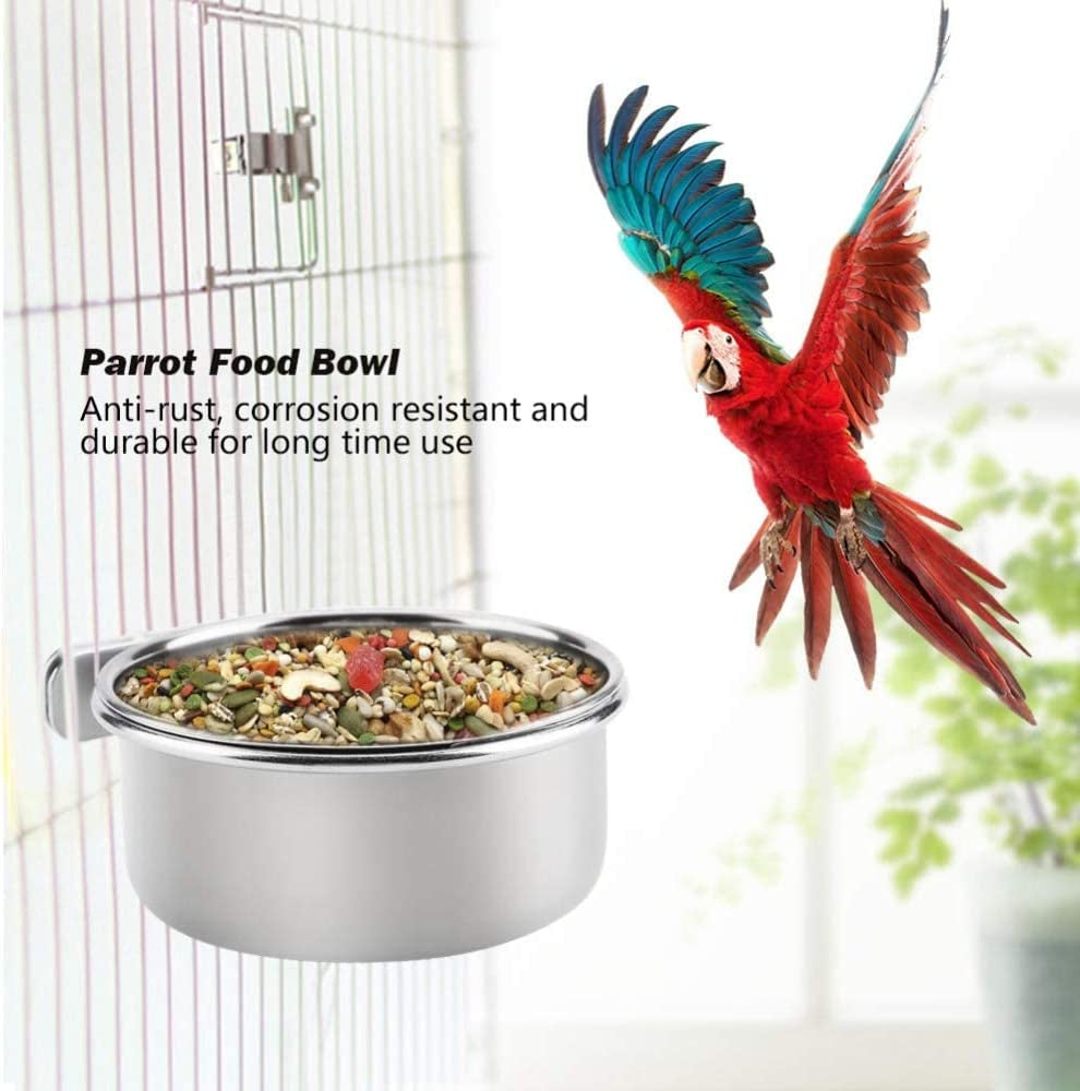 2-Piece Stainless Steel Bird Feeding Cups with Secure Clamp Holder