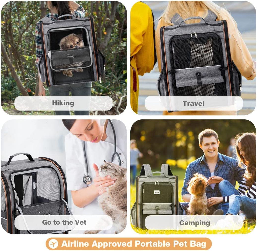 Cat Backpack Carrier Expandable Pet Carrier Backpack for Small Dogs Medium Cats Fit up to 18 Lbs, Dog Backpack Carrier, Foldable Puppy Backpack Carrier for Travel, Hiking, Outdoor Use