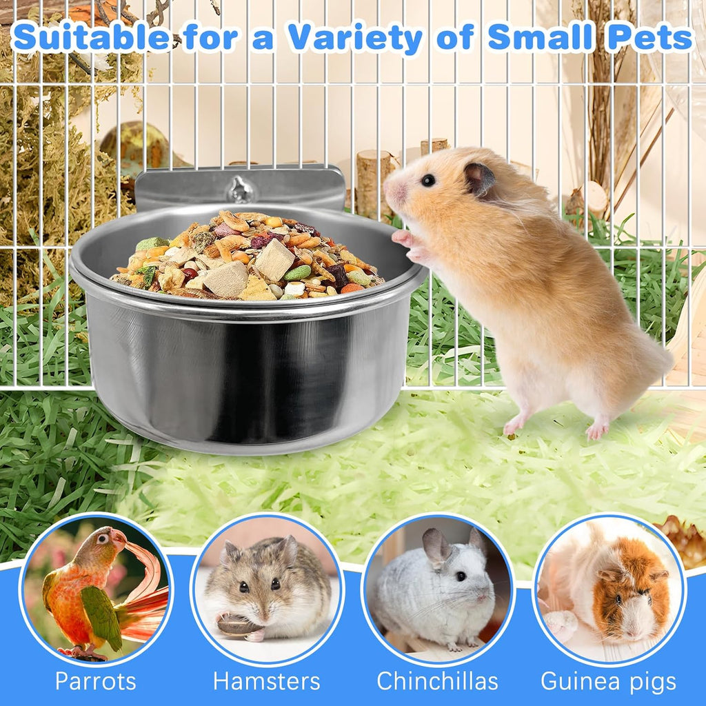 2-Piece Stainless Steel Bird Feeding Cups with Secure Clamp Holder