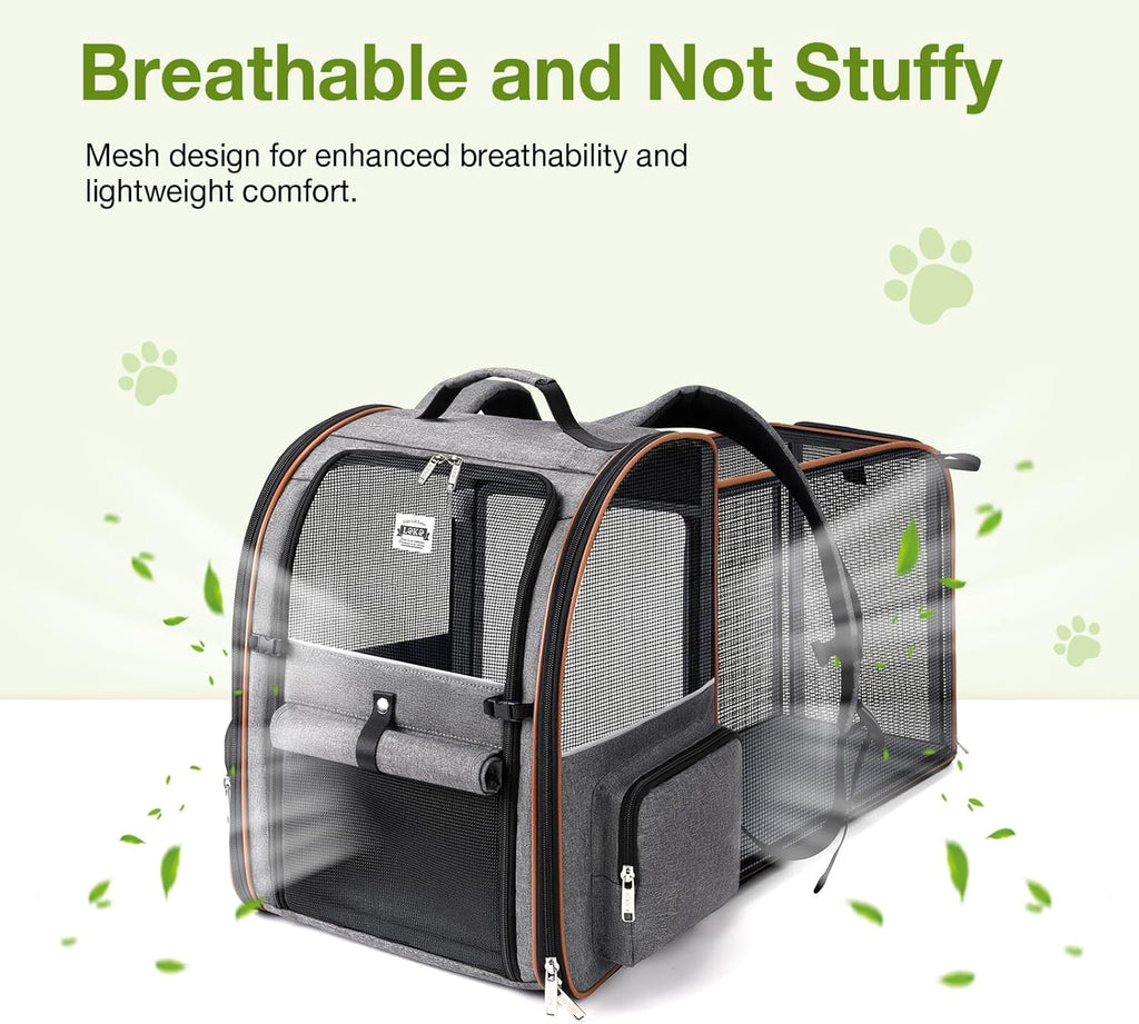 Cat Backpack Carrier Expandable Pet Carrier Backpack for Small Dogs Medium Cats Fit up to 18 Lbs, Dog Backpack Carrier, Foldable Puppy Backpack Carrier for Travel, Hiking, Outdoor Use