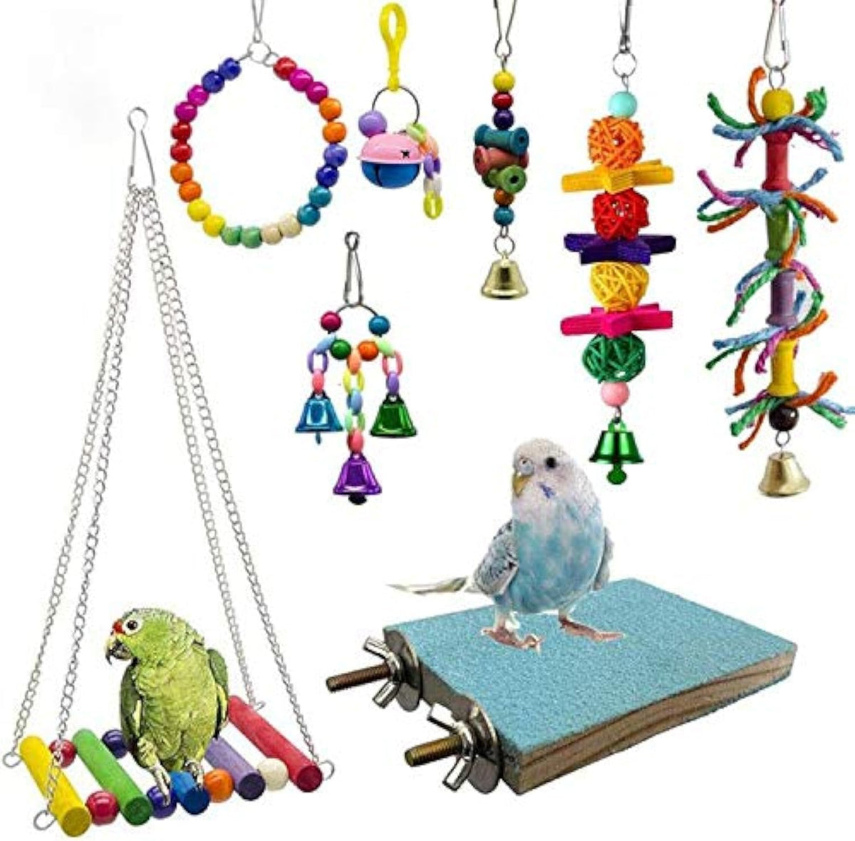 8 Pcs Parrot Toys Assortment - Hanging Cage Accessories for Parakeets & Cockatiels