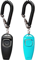 Pet Training Clicker Whistle with Wrist Strap - Dog Training Clickers (Black + Blue)