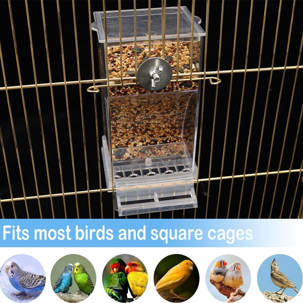 No Mess Bird Feeder / Water Dispenser - Automatic Parrot Cage Accessories, Clear Parakeet Seed Container Food Drinker for Cockatiel, Finch, Lovebirds, Budgies, Canary