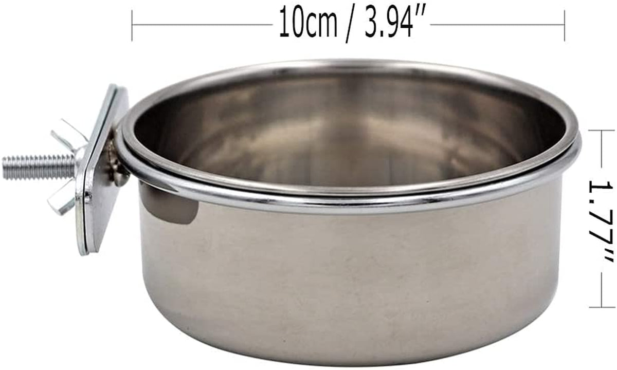 2-Piece Stainless Steel Bird Feeding Cups with Secure Clamp Holder