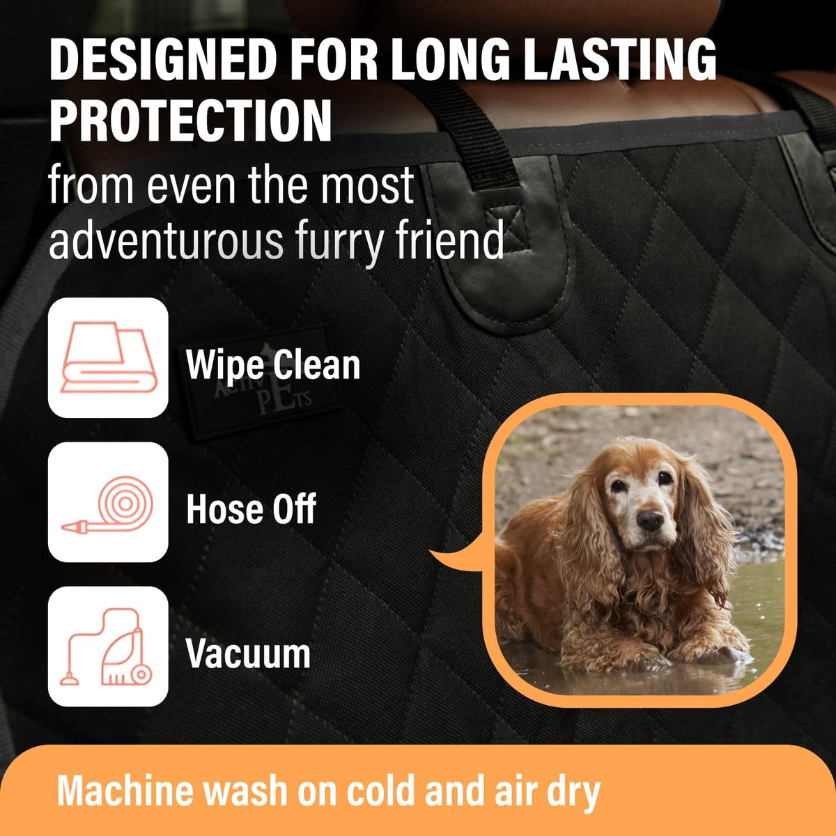 Black Standard Dog Car Hammock Back Seat Cover, Waterproof Backseat Cover Protector for Truck Bench Rear of Sedans or Suvs, Essential Pet Supplies Vacuum or Wipe Clean, Machine Washable
